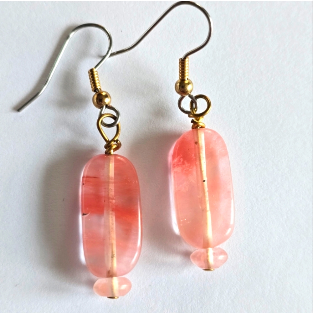 Handmade earrings pink beaded gold silver tone